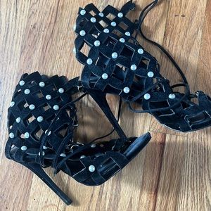 Lace up pearl heels